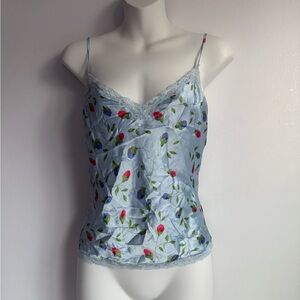 Victoria’s Secret baby blue satin floral lace-trim cami.